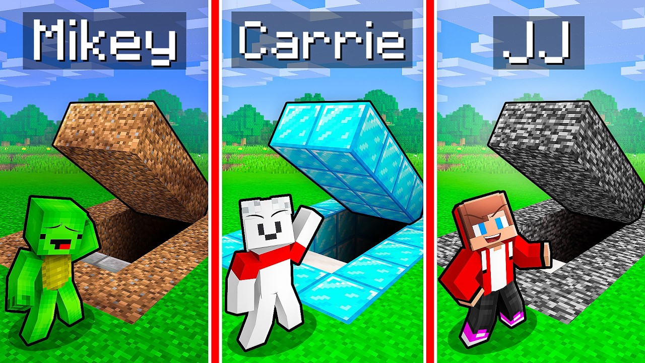 JJ vs Mikey vs Carrie: UNDERGROUND BASE BATTLE in Minecraft - Maizen