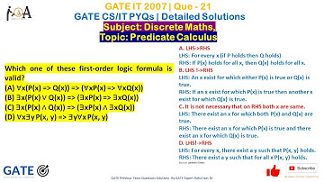 GATE IT 2007 | GATE CS/IT PYQs | Discrete Maths | Predicate Calculus | GATE CS Solutions