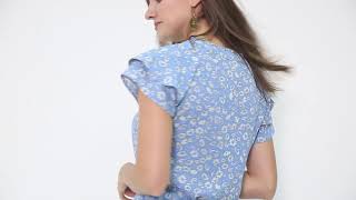 Allegra K Women's Casual Floral Print Top Cap Sleeve Button Down V Neck Blouse