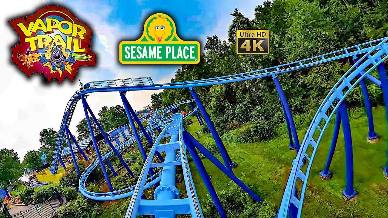 Vapor Trail Roller Coaster On Ride Front Seat 4K POV Sesame Place 2023 07 18