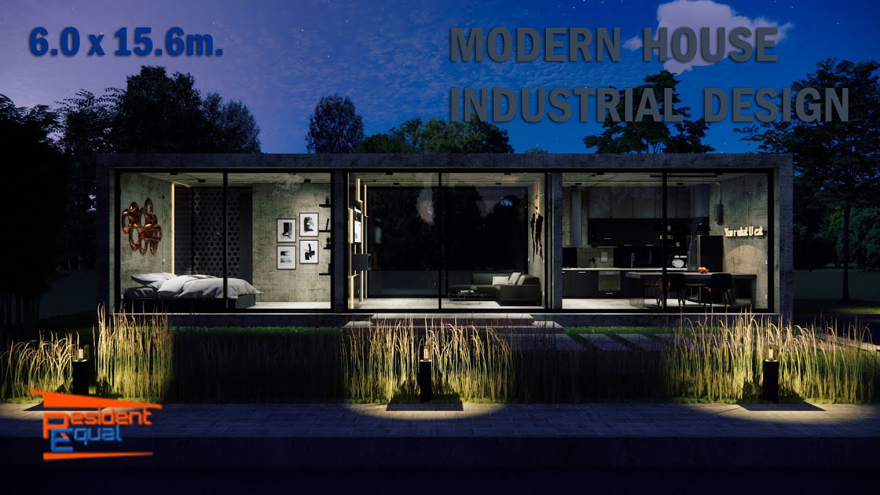 MODERN HOUSE INDUSTRIAL DESIGN (บ้านกล่องโมเดิร์นสไตล์ ขนาด 6 x 15.6m.)