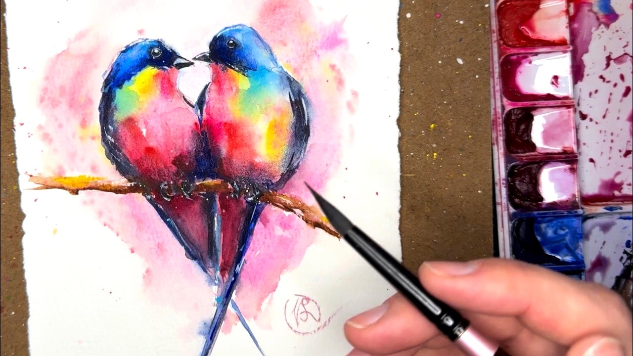 Watercolor Love Birds | Easy Loose Painting Tutorial (Real-Time)