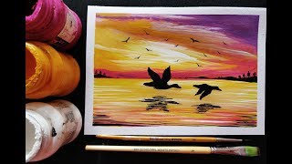 poster painting easy beginners colour scenery acrylic