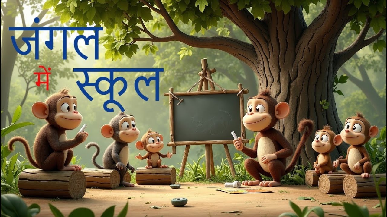 जंगल में बंदर की पाठशाला | Monkey Jungle School | Jungle Poem & Animal Nursery Rhyme