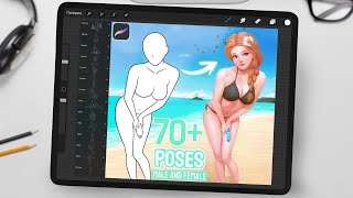 70  Male and Female Body Poses Stamps for Procreate
