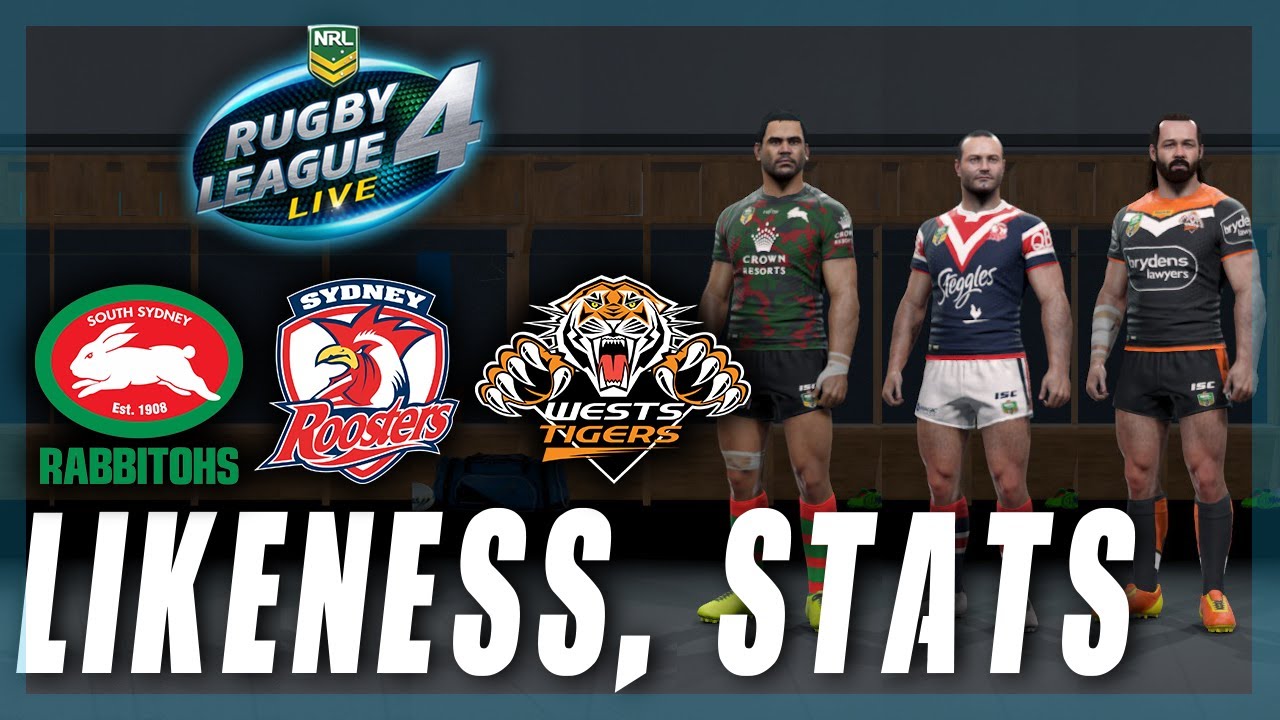 RUGBY LEAGUE LIVE 4 RABBITOHS, ROOSTERS, TIGERS Player Stats, Likeness, Jerseys