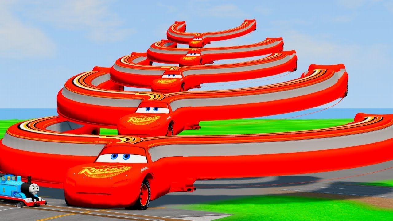 Big & Small Long Snake Lightning McQueen vs Long Snake Dinoco vsThomas Train BeamNG.Drive