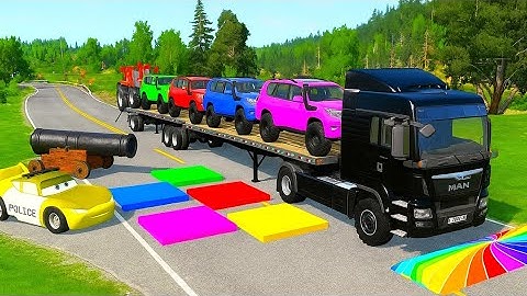Flatbed Truck McQueen / Transportation with Truck / Pothole vs Car 12 / Mao Drive BeamNG