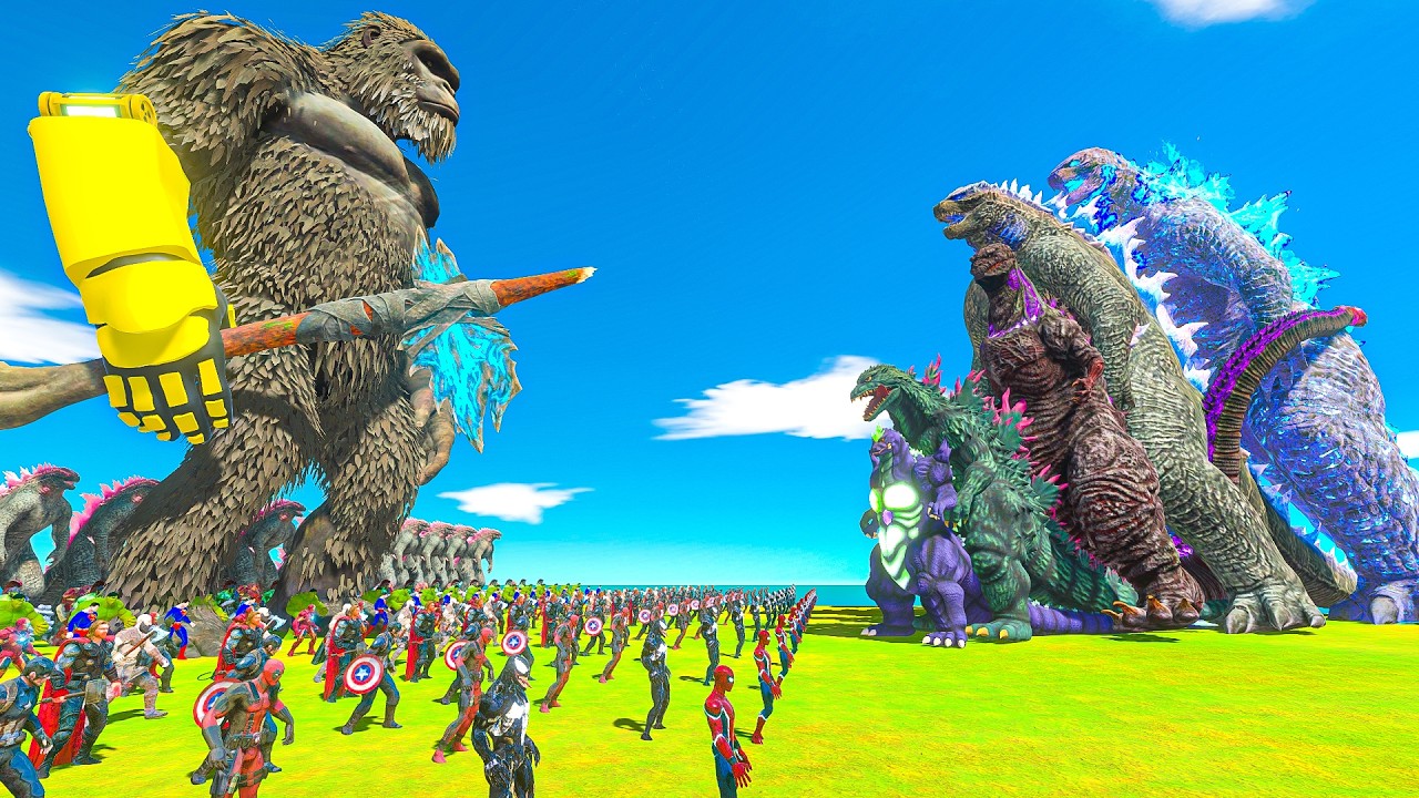Kong x Evolved Godzilla revolt battle with Superheroes army vs TEAM SUPERCHARGE GODZILLA - ARBS