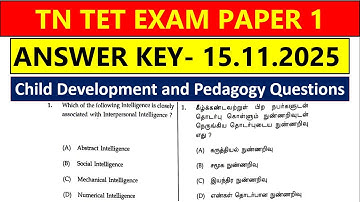 TNTET EXAM PAPER 1 KEY 2025 PSYCHOLOGY / tntet exam paper -1 original question paper with key 2025