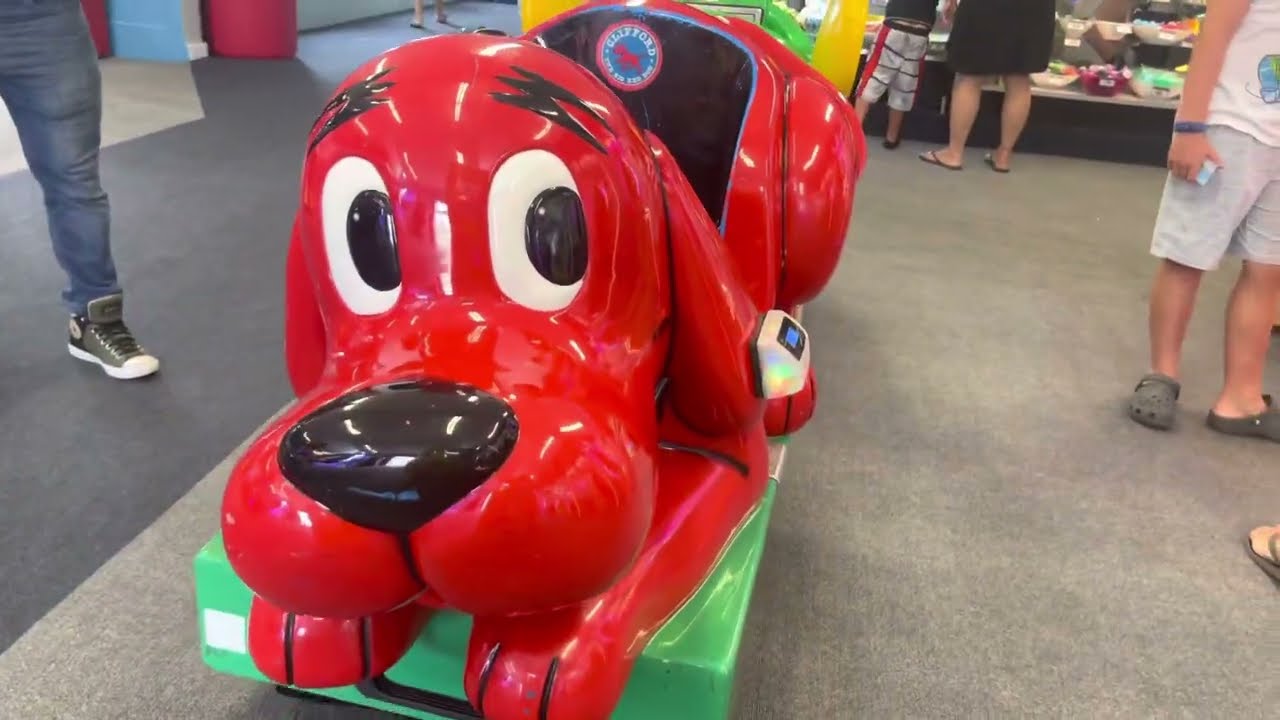 Jolly Roger 2002 Clifford the big red dog kiddie ride at Cape Cod inflatable park￼￼ (With Instru(Now