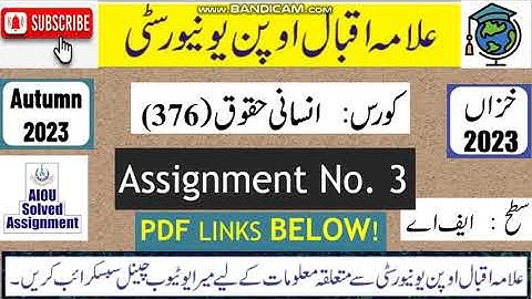 ⏩ AIOU Code 376 Solved Assignment No. 3 Autumn 2023 || Subject: Human Right || Level: FA/I.Com