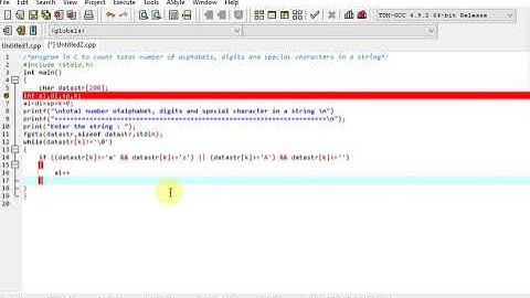 program in C to count total number of alphabets, digits and special characters in a string