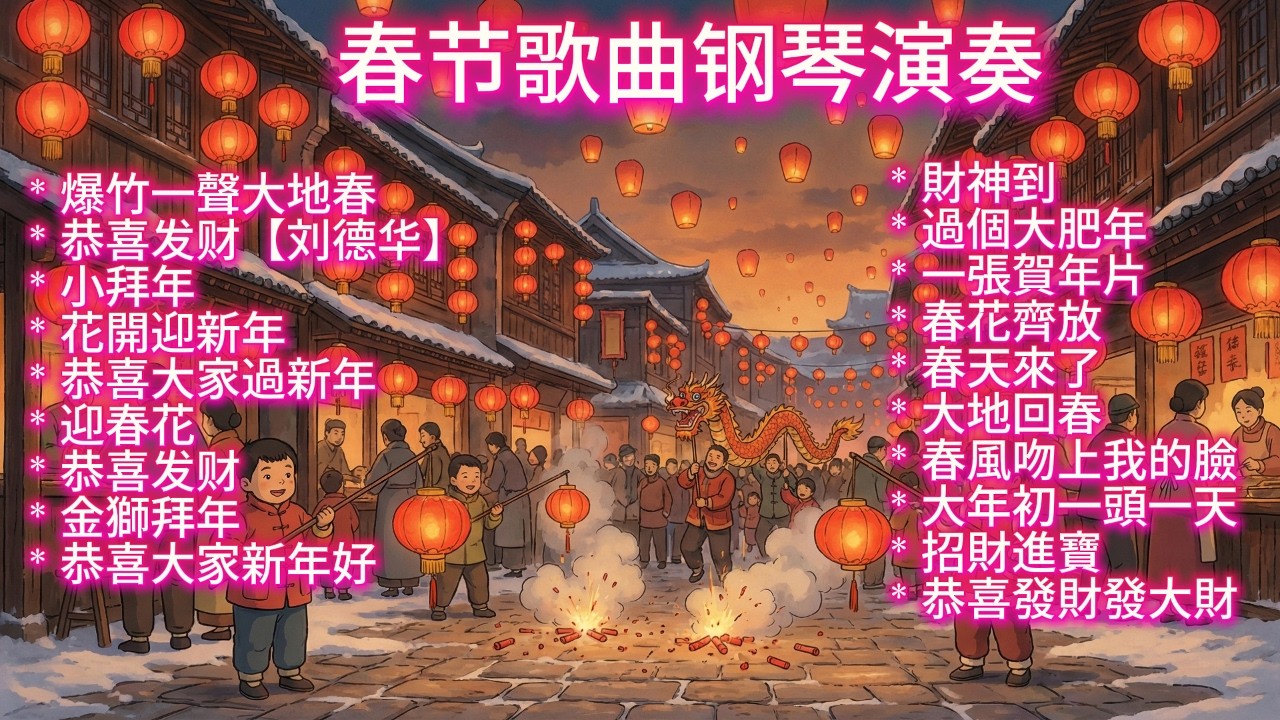 [无广告] 马年新年春节传统歌曲钢琴演奏：爆竹一聲大地春， 刘德华恭喜发财，等