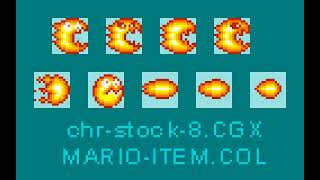 Sprites of an unused Super Mario World Fireball enemy, from the #NintendoLeaks files.