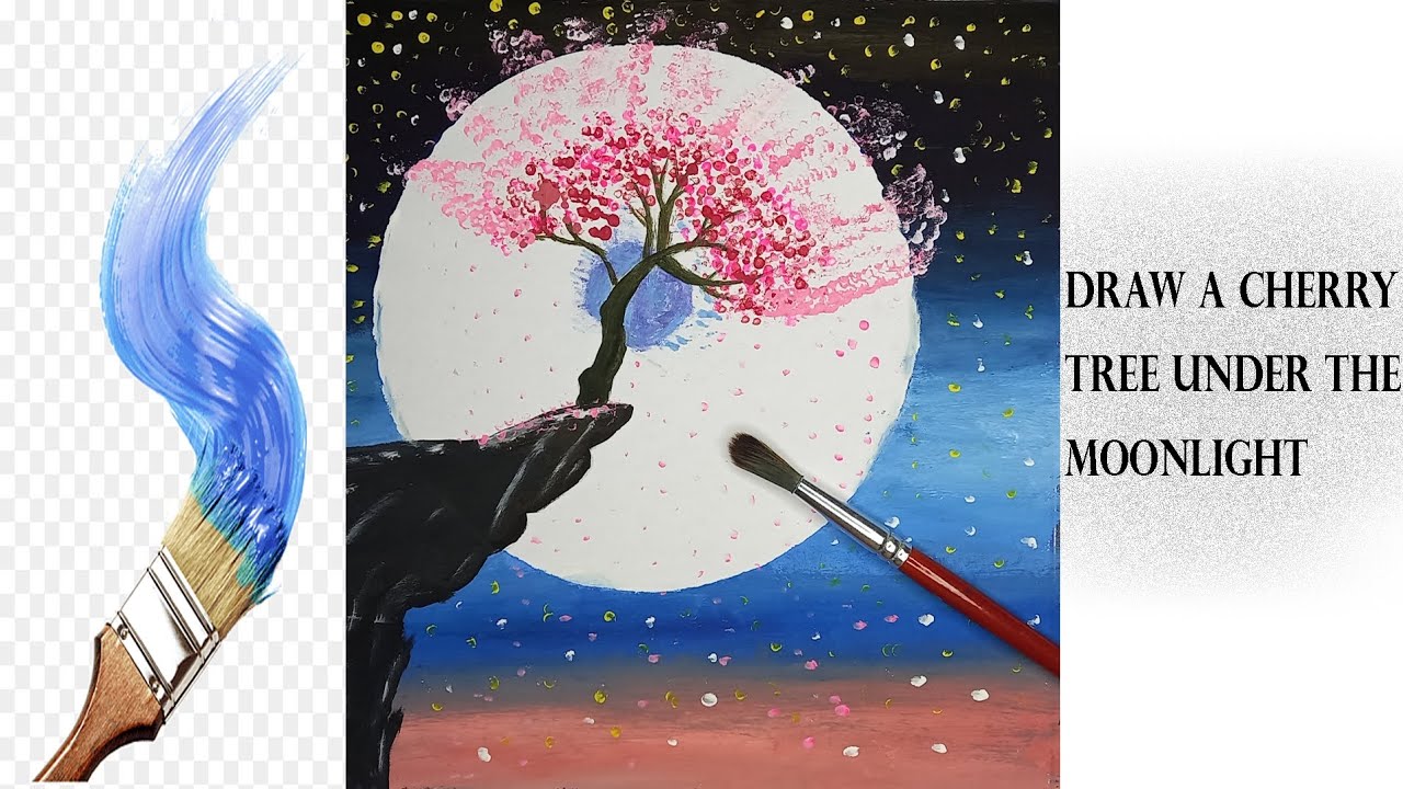 how to draw a cherry blossom tree the moonlight l easy to make - YouTube
