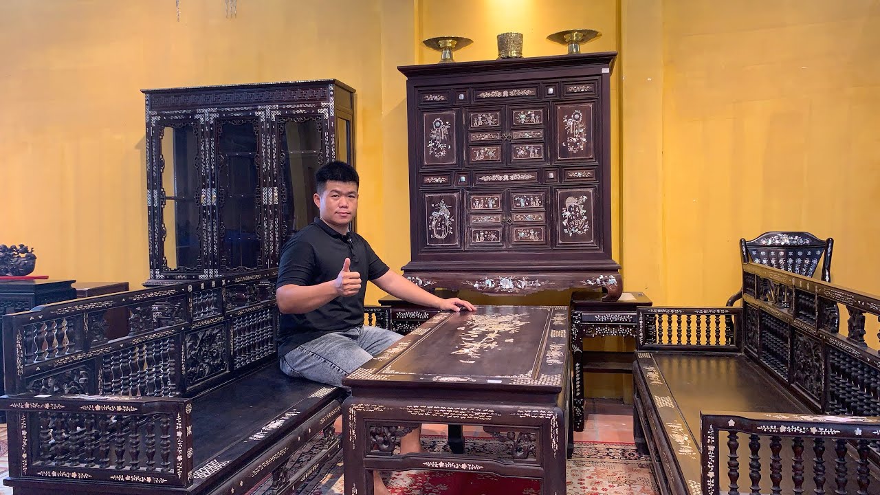 1/3/2026 Bộ trường kỷ song tiện , Tủ rượu gốc trưng bày , Khay trà xưa , Tráp bánh  Tân gia 