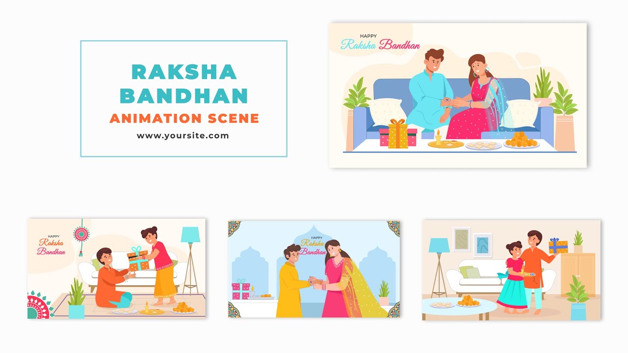 Sibling Love Rakhi Festival Flat Character Animation Scene After Effects Template
