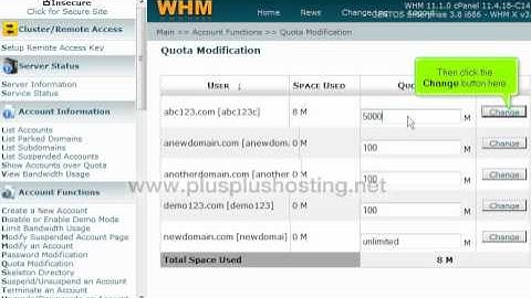 How to modify an account quota in WHM