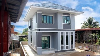 บ้านสองชั้นสไตล์ร่วมสมัยหลังคาทรงปั้นหยา ขนาด 3 ห้องนอน 3 ห้องน้ำ พื้นที่ใช้สอยรวมชายคา 160 ตร.ม.