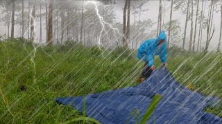 SOLO CAMPING HEAVY RAIN - AMAZING CAMPING RAIN WITH TARPTENT - ASMR