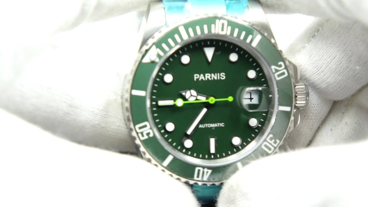 PARNIS AUTOMATIC SUBMARINER GREEN DIAL 