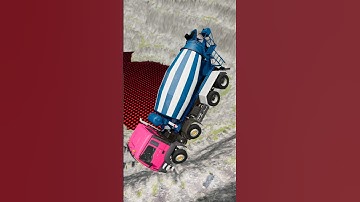 Mixr Truck & Cars & Ambulance Van & School Bus vs Giant Lava pit Crash- BeamNG.Drive #shorts #short