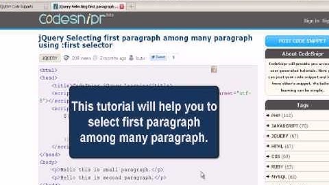 JQUERY Tutoriral : jQuery Selecting first paragraph among many paragraph using first selector