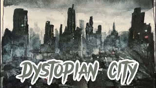 Watercolor time lapse- Dystopian mega city timelapse 🏙️ #bladerunner #DarkArt