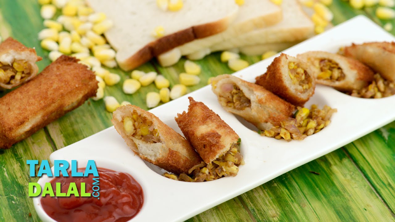 મકાઇના રોલ Corn Rolls Recipe ( In Gujarati), Bread Corn Roll starter by Tarla Dalal