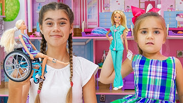 ناستيا أرتيم وميا يلعبان بدمى جديدة  ناستيا كطبيب يعالج باربي مجموعة من القصص الأخلاقية للأطفال