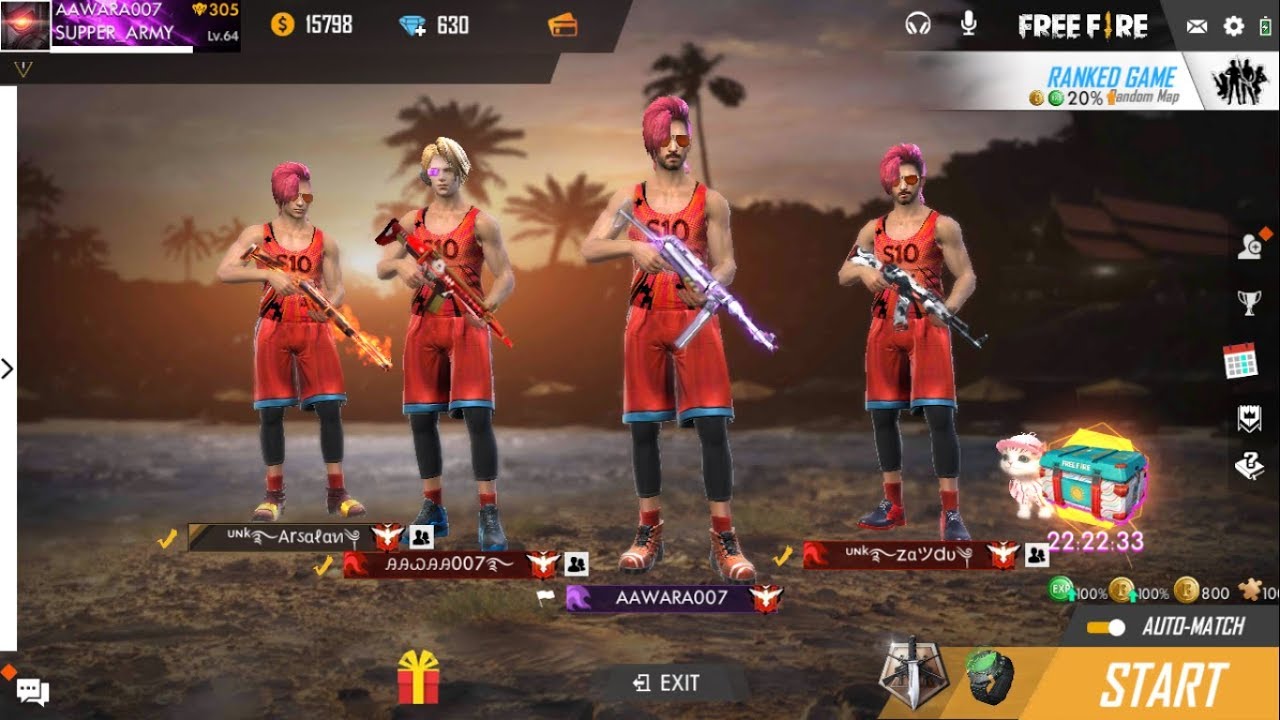 Free Fire Live Global Squad Score 4400 Heroic Rush