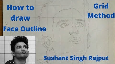 How to draw Face outline of Sushant Singh Rajput using grid method for beginners - Drawing tutorial