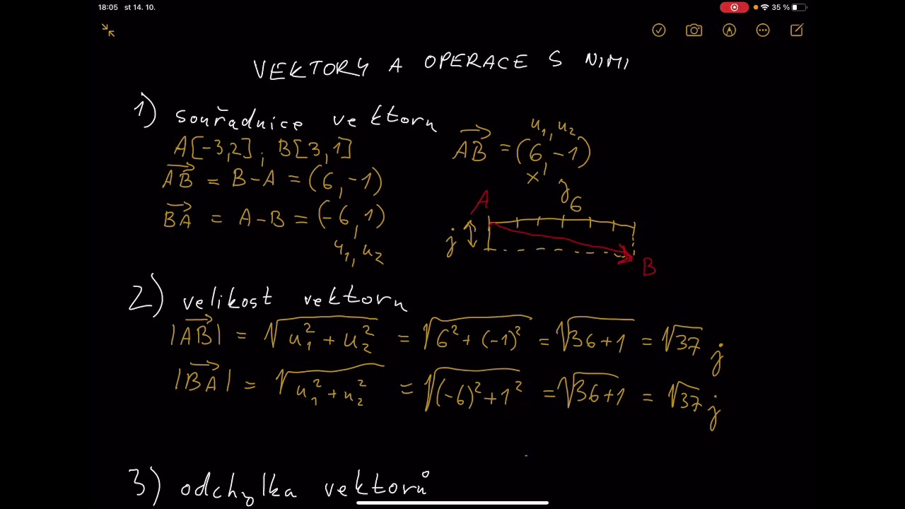 01 - Vektory - souřadnice, velikost, odchylka