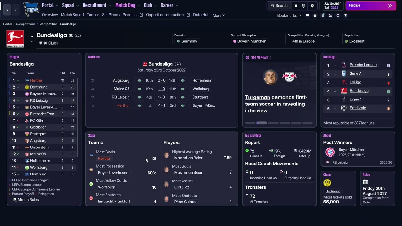 Football Manager 26 Hertha third season 