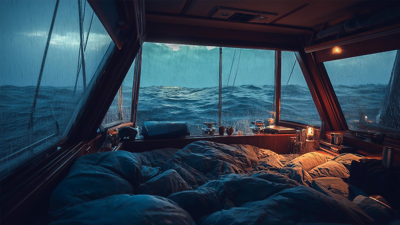 🔴Ocean Night Thunderstorm ASMR — Cozy Bed On Ship With Rainfall For ...