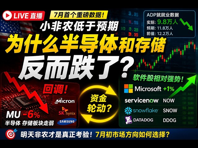 26/7/1 小非农低于预期 为什么半导体和存储反而跌了 。资金回流软件股 ？