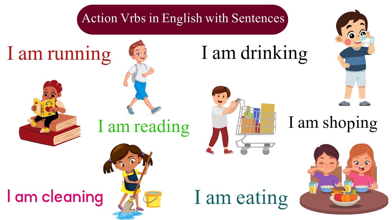 action verbs for kids In English With Sentences | Action Verbs For ...