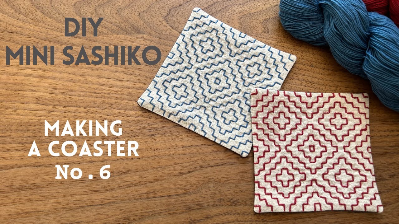 DIY mini Sashiko coaster making Part 5 - the Kakinohana (persimmon flower) stitch with Hitomezashi