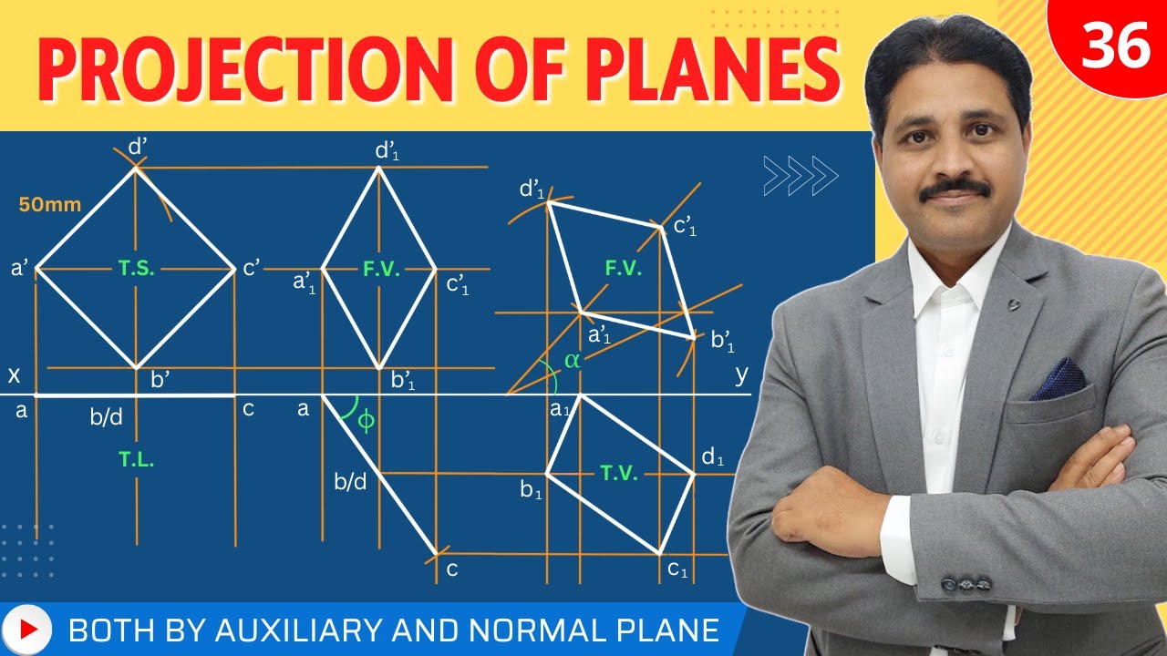 PROJECTION OF PLANES SOLVED PROBLEM 36 IN HINDI IN ENGINEERING DRAWING ...