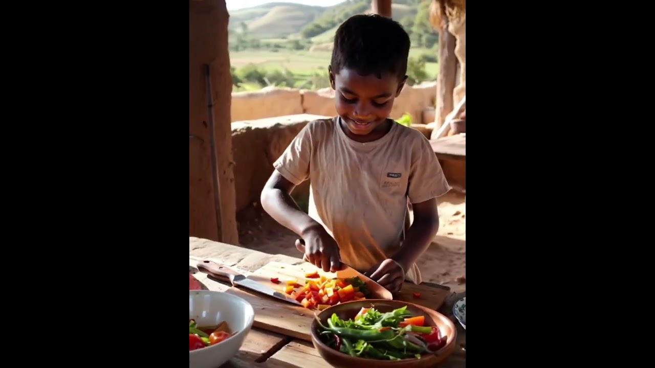 Adorable Little chef cooking food 