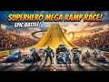 MEGA RAMP RACE 🚗🔥 Superhero Cars Challenge | Spider vs Bat vs Hulk 😱