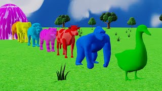 Paint and animals gorilla, Elephant, Duck Cartoon, Lion, Cow Fountain Crossing Wild Animals Game