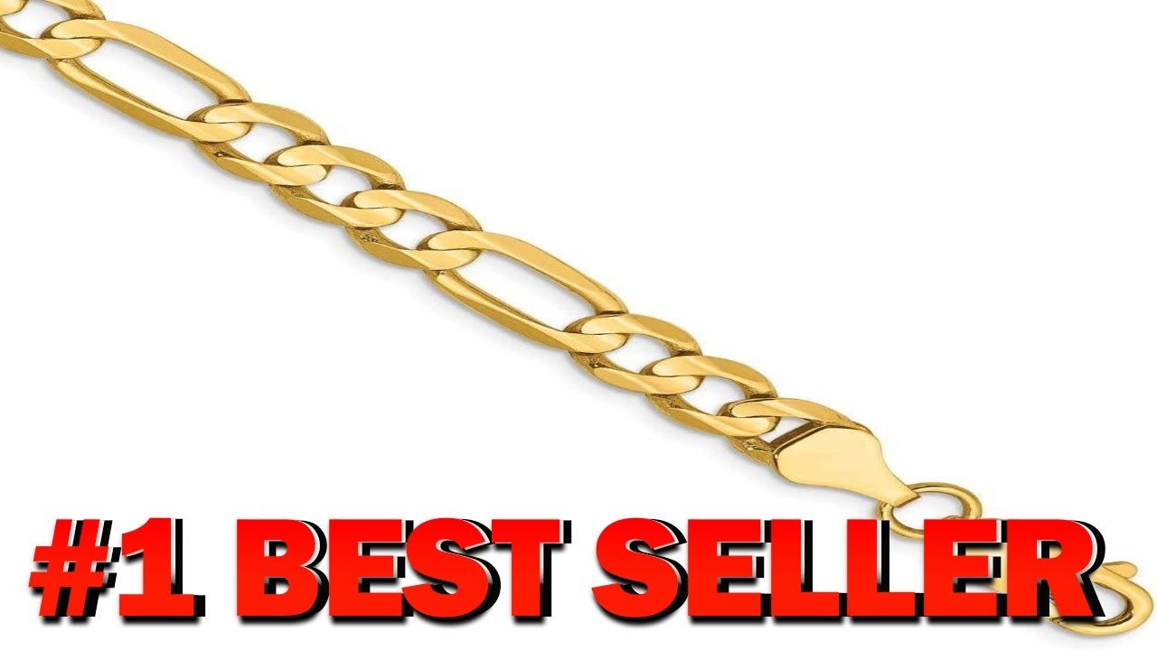 Solid 14k Yellow Gold 6mm Concave Open Figaro Link Bracelet - B00Q86YTRK