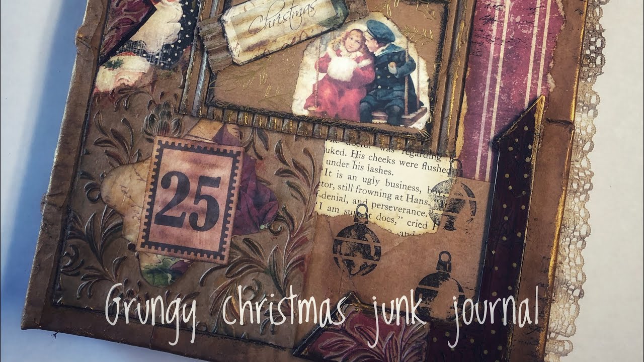 Grungy altered Christmas ring binder junk journal flip through ...