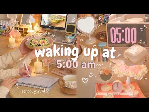 *realistic* waking up at 5AM 🍵📝 || morning routine, study w/me, skincare, pilates thumbnail