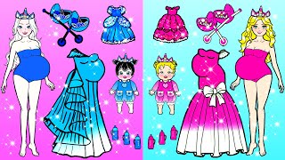 [🐾paper Diy🐾] Pink Rapunzel Vs Blue Elsa Pregnant Unicorn Dress Room | Rapunzel Compilation 놀이 종이