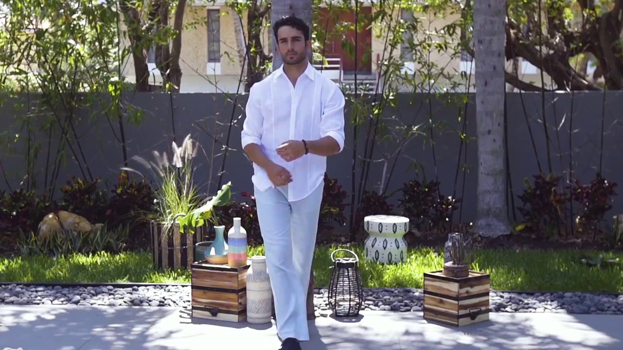 Cubavera 100% Linen Long Sleeve Tuck Shirt 2 Bright White CUWS5059DS