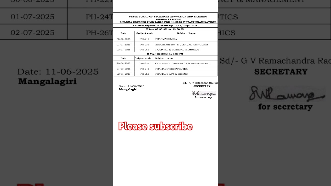 ap sbtet pharmacy exam time table