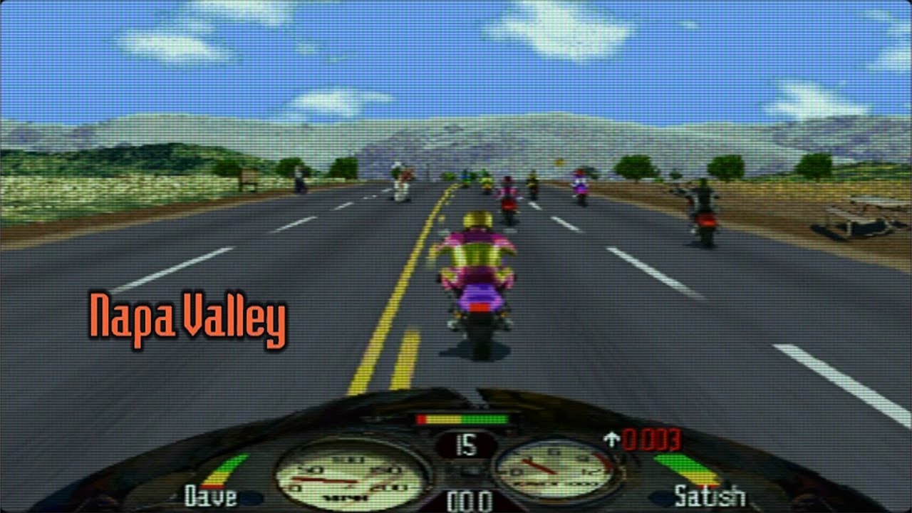 Road Rash Napa Valley level CRT TV Simulation. Windows 1997 Rerelease